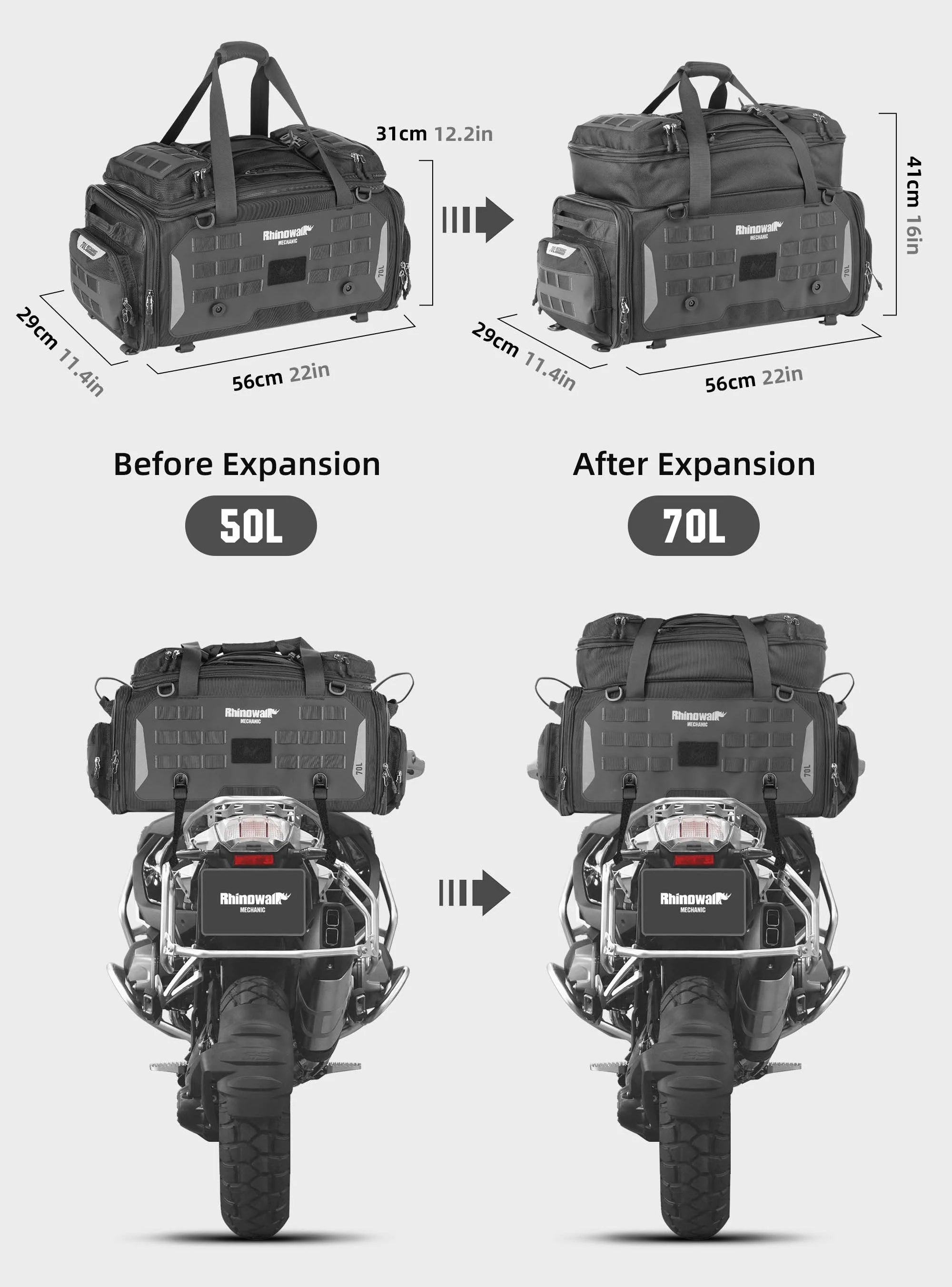 Sac arrière Rhinowalk 50-70L – vue produit