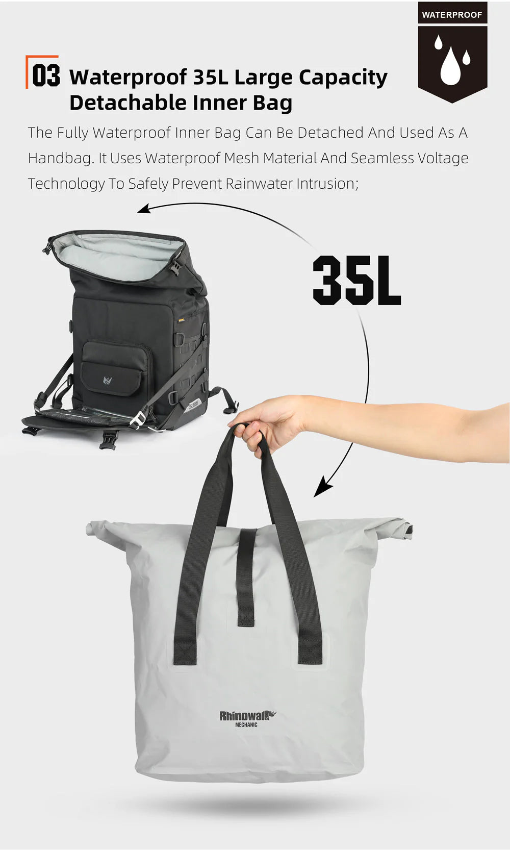 Valise latérale semi rigide 20L / 35 L Rhinowalk – vue produit