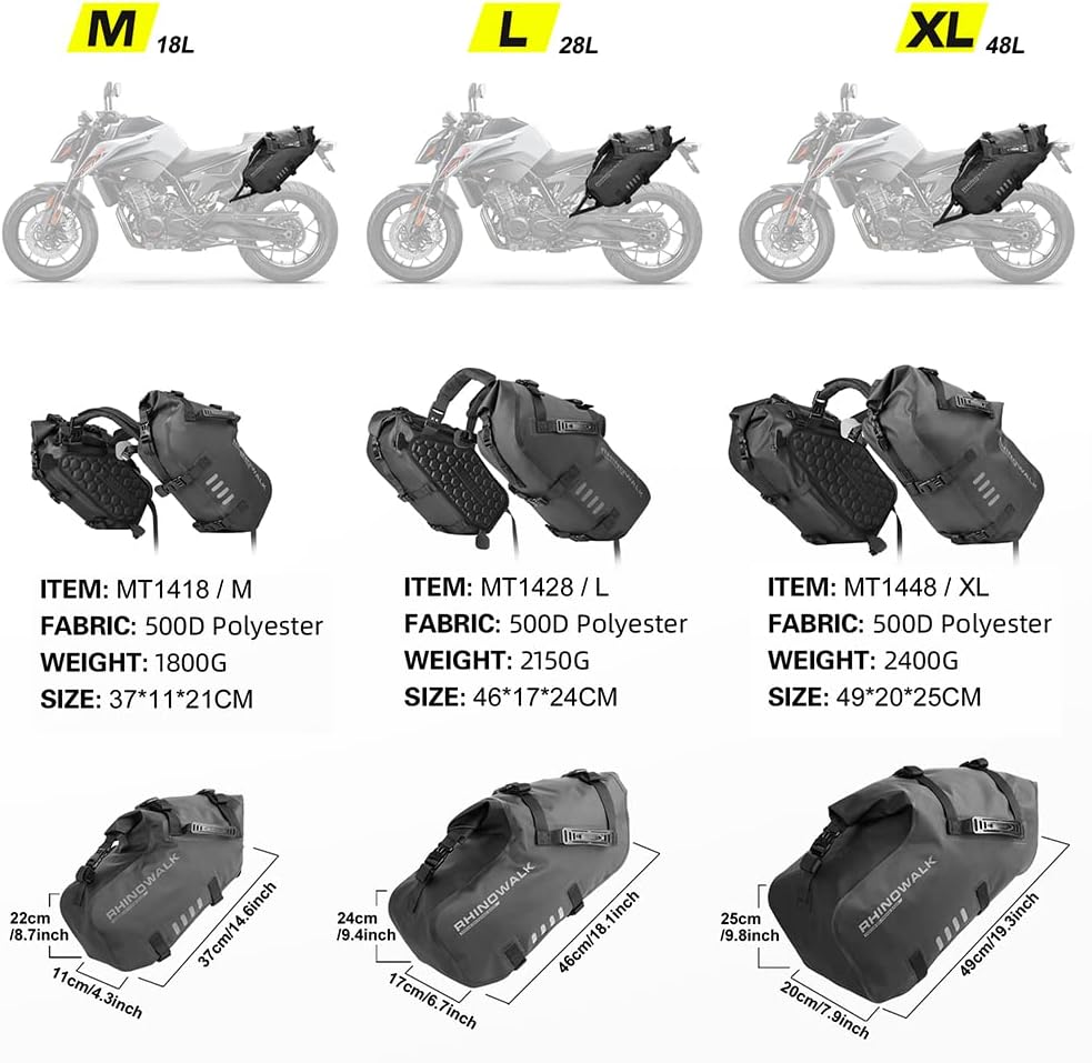 Sacoches Rackless Universelles 18L/28L/48L Rhinowalk – vue produit